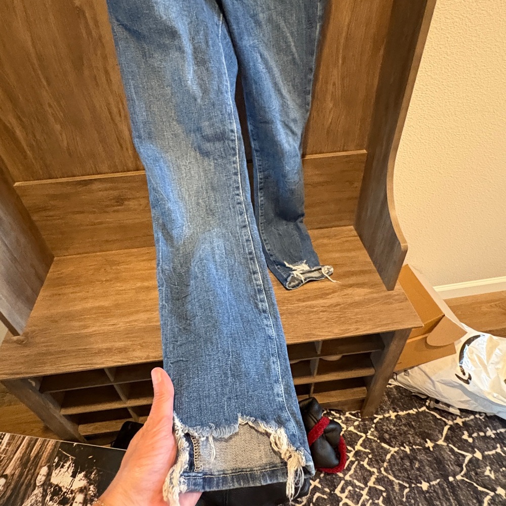 Frame Denim Blue Cropped Distressed Jeans